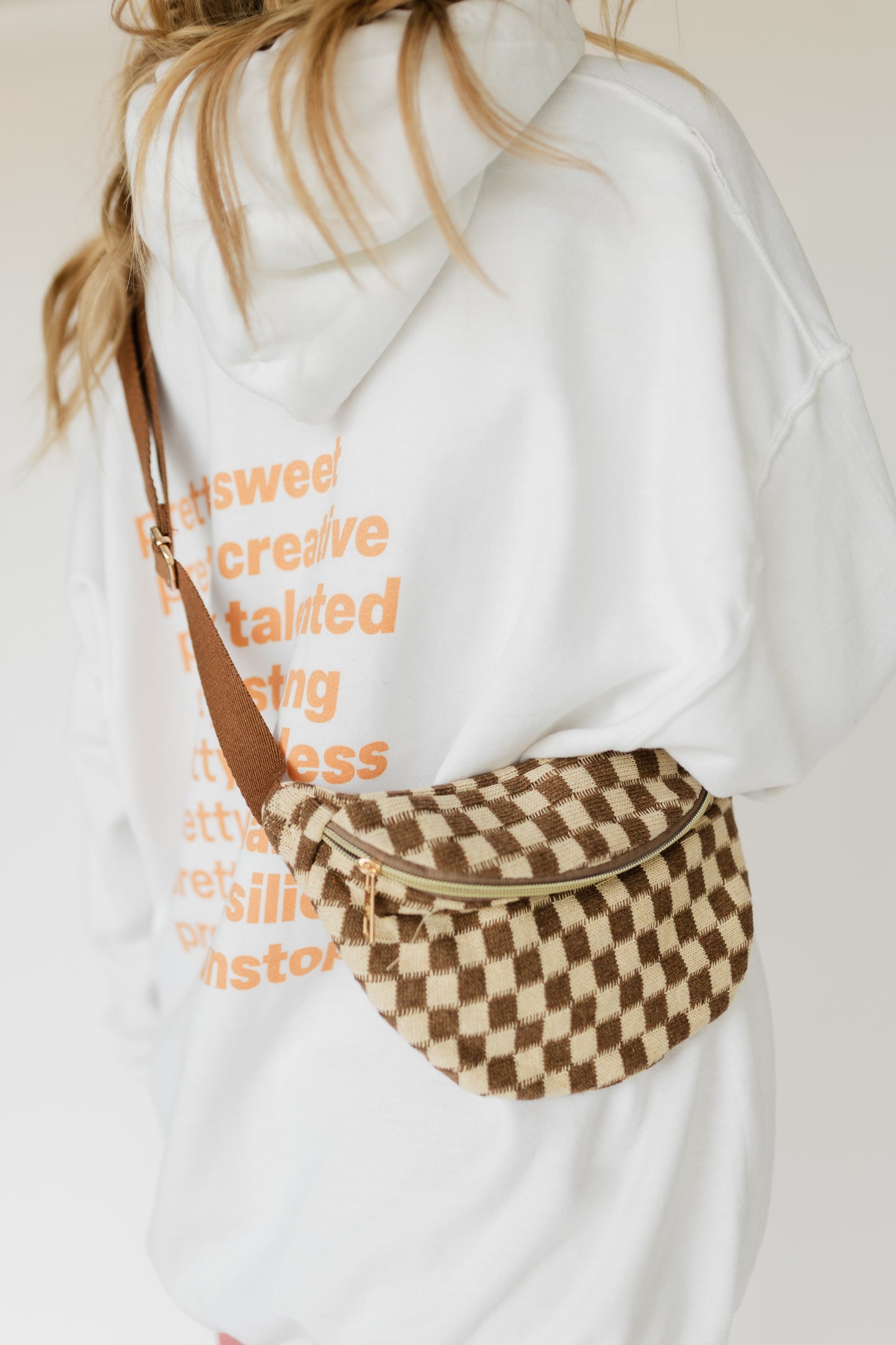 Brown Checkered Cross Body