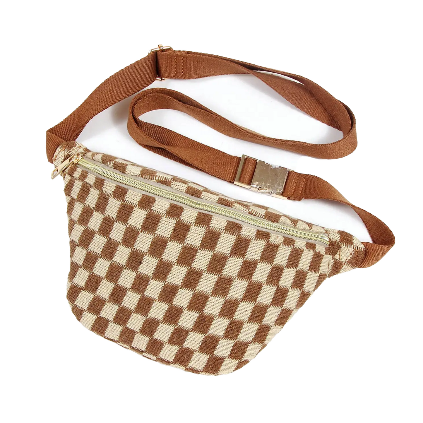 Brown Checkered Cross Body